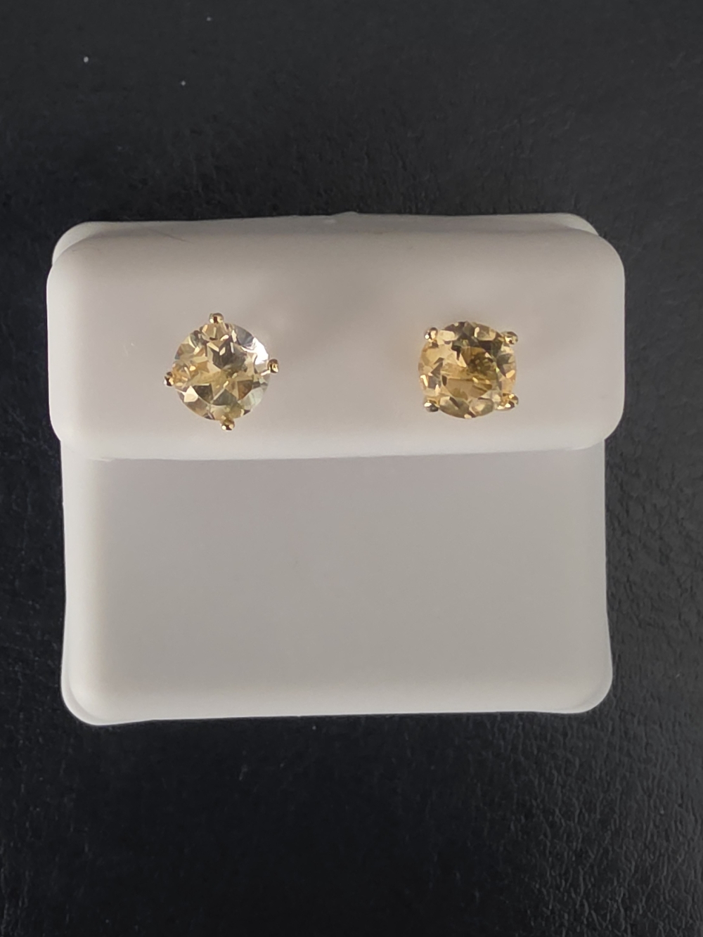 Yellow Citrine Round Stud Earrings in Gold-Tone Setting